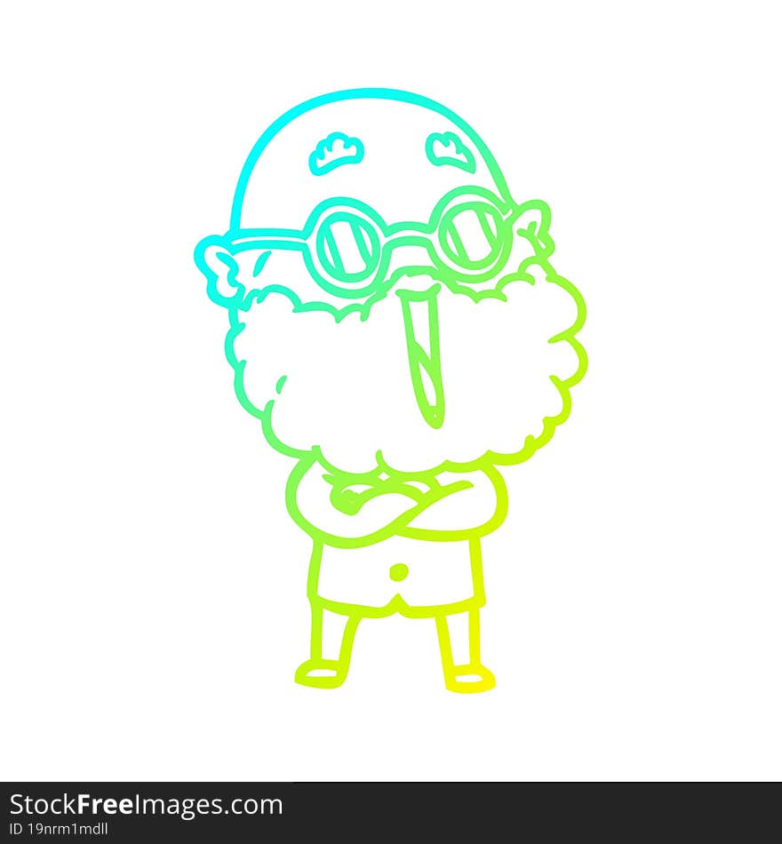 cold gradient line drawing of a cartoon joyful man with beard