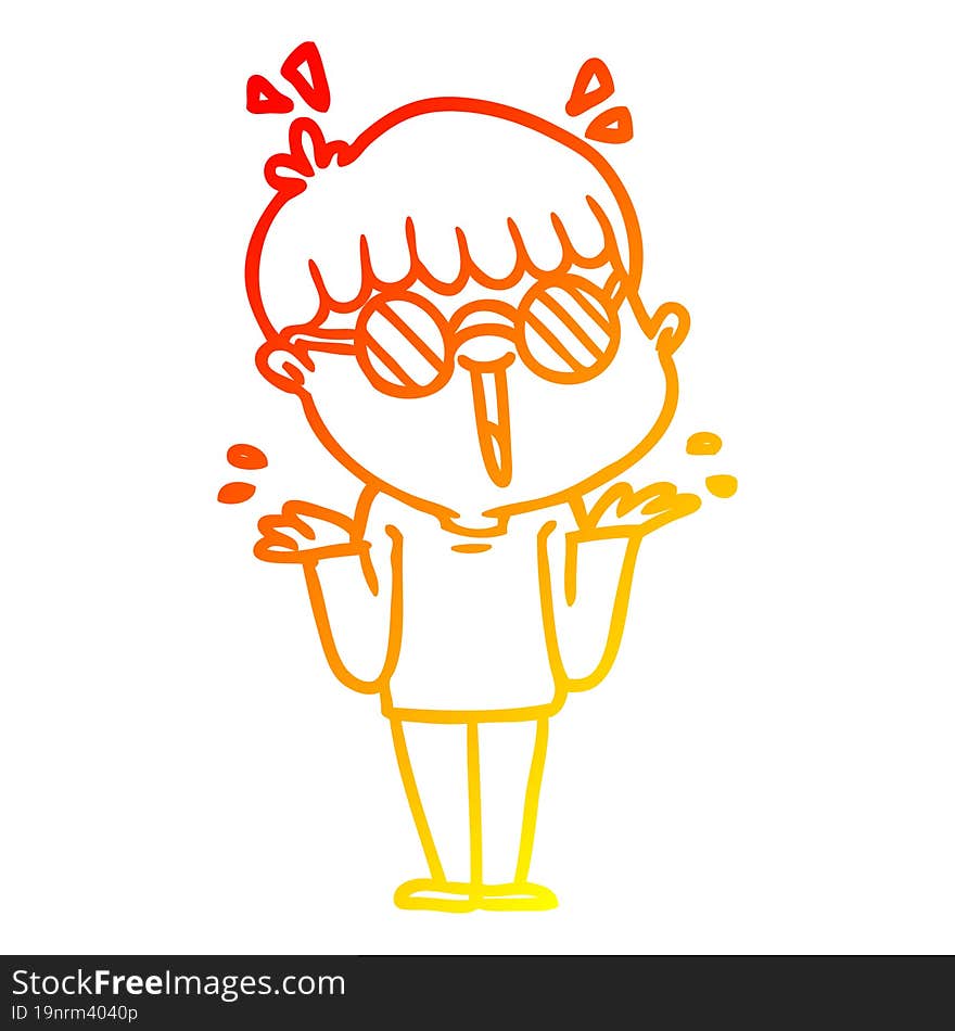 warm gradient line drawing cartoon boy wearing spectacles