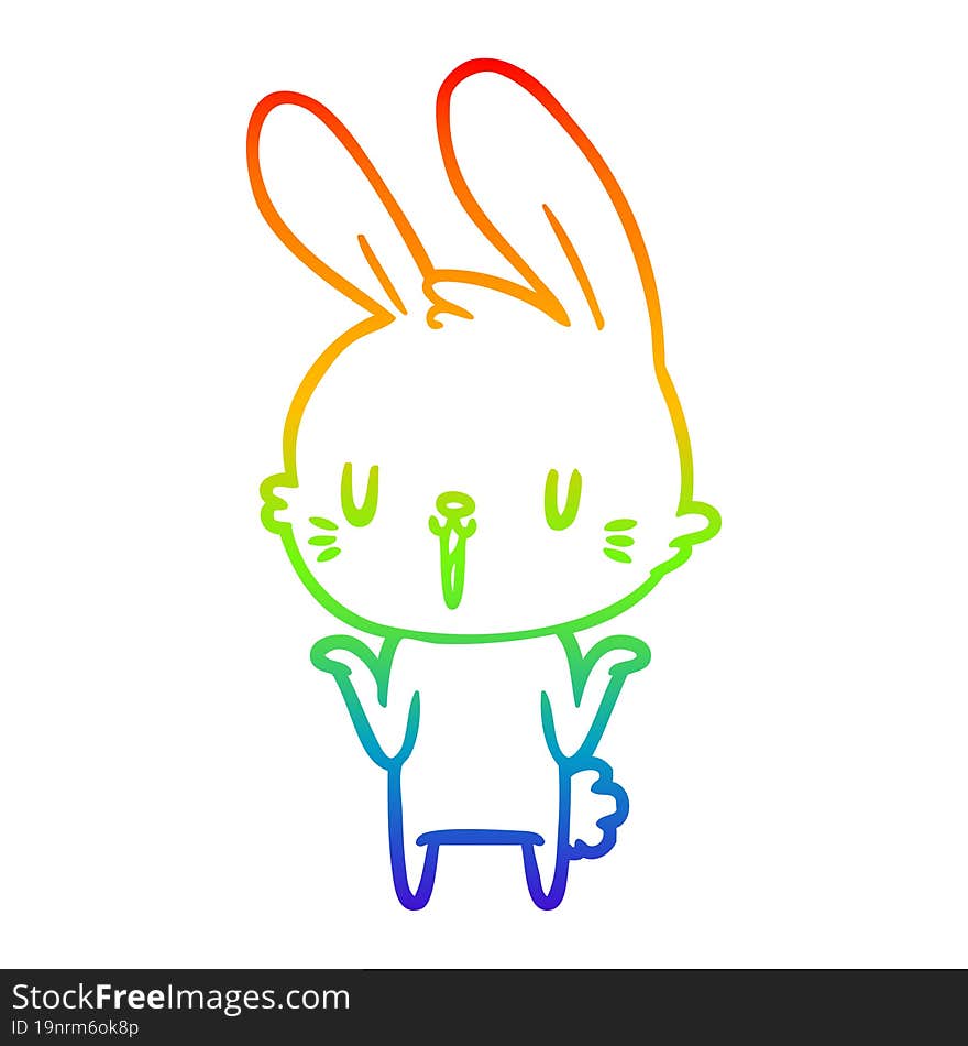 Rainbow Gradient Line Drawing Cute Cartoon Rabbit