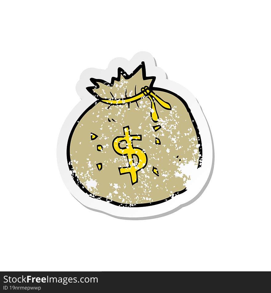 Retro Distressed Sticker Of A Cartoon Bag Of Money