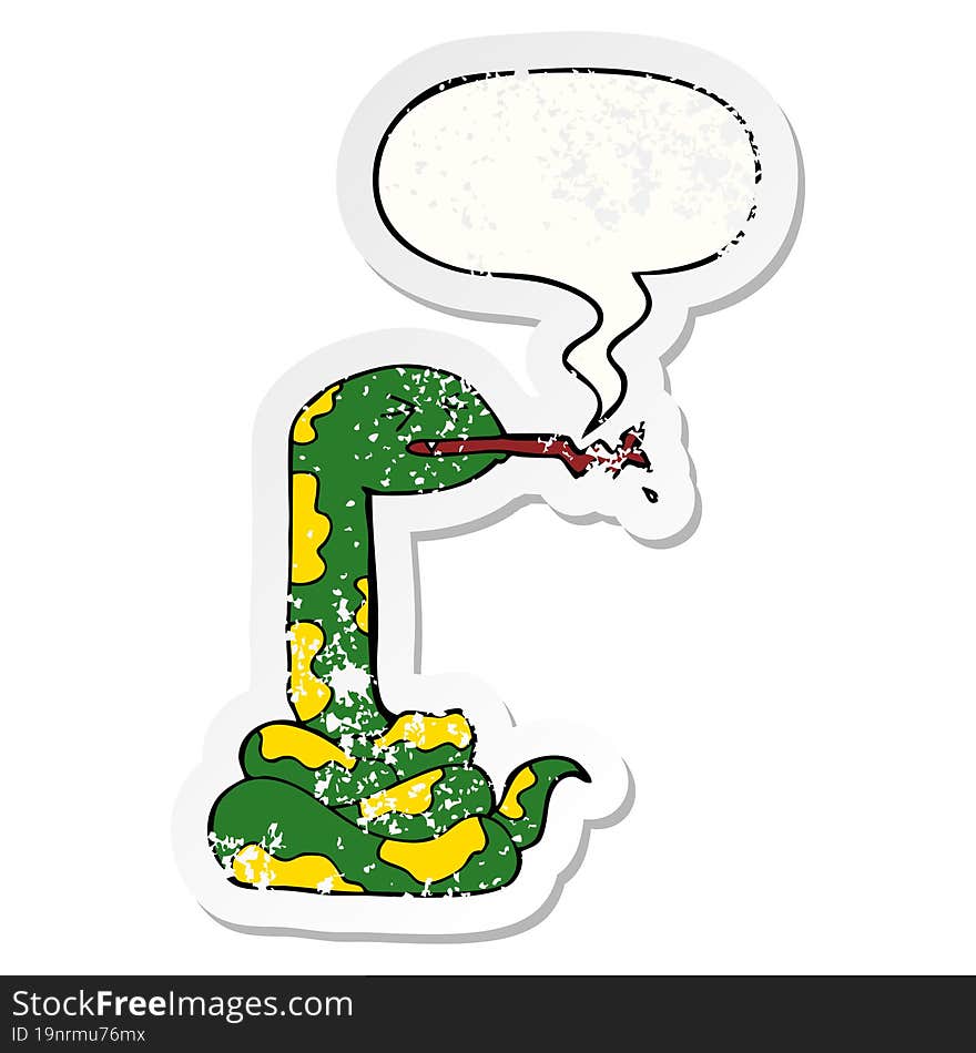 Cartoon Hissing Snake And Speech Bubble Distressed Sticker