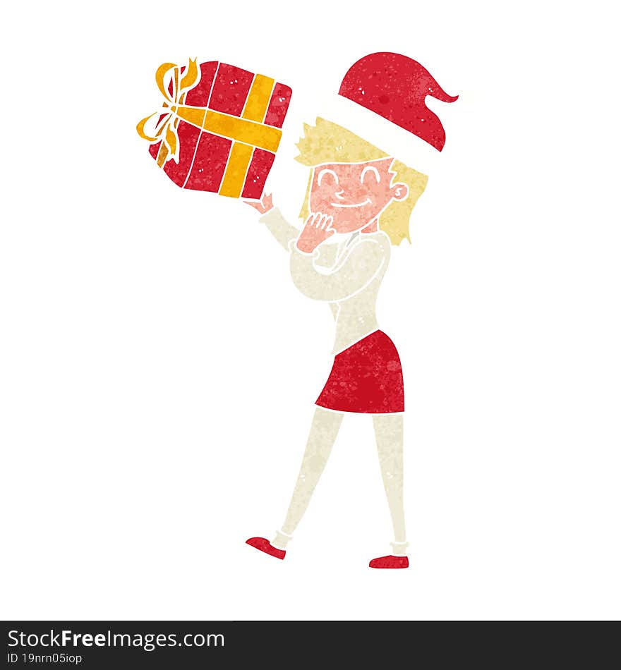 cartoon woman with present