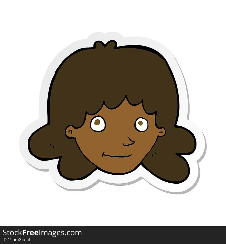 sticker of a cartoon happy female face