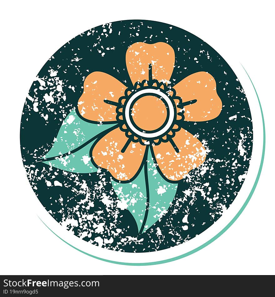 distressed sticker tattoo style icon of a flower