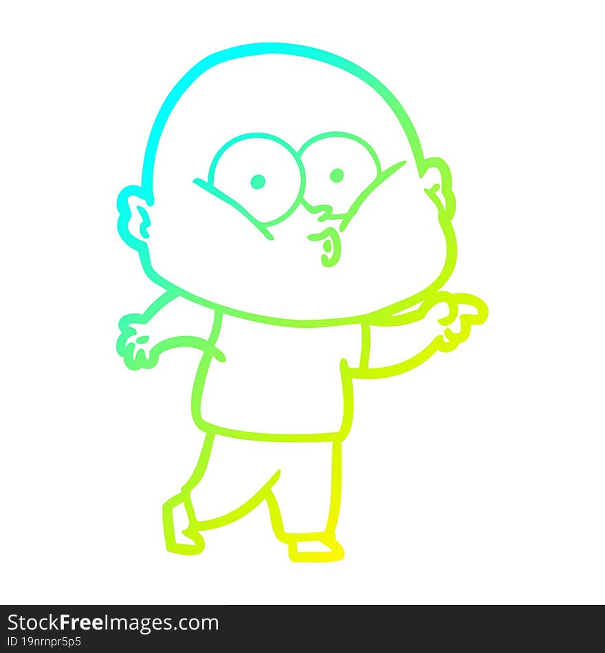 cold gradient line drawing cartoon bald man staring