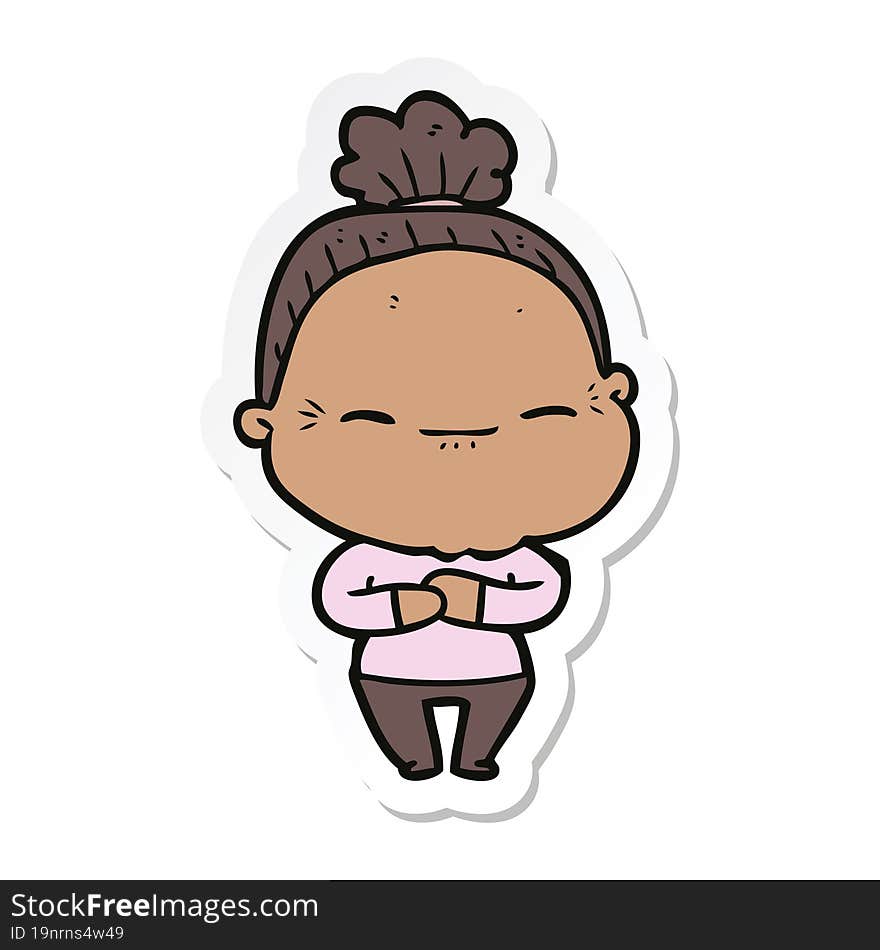 sticker of a cartoon peaceful old woman