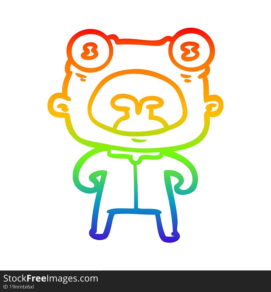 rainbow gradient line drawing of a cartoon weird alien shouting