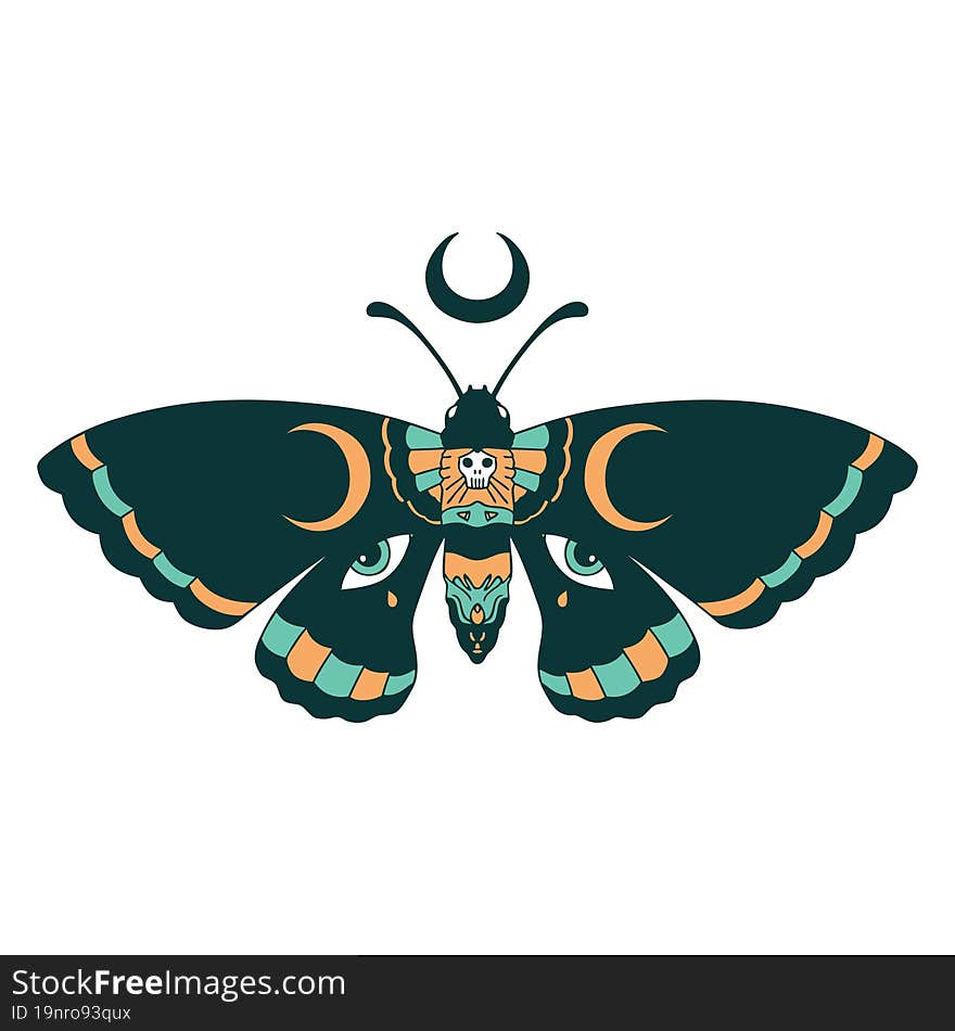 iconic tattoo style image of a moth. iconic tattoo style image of a moth