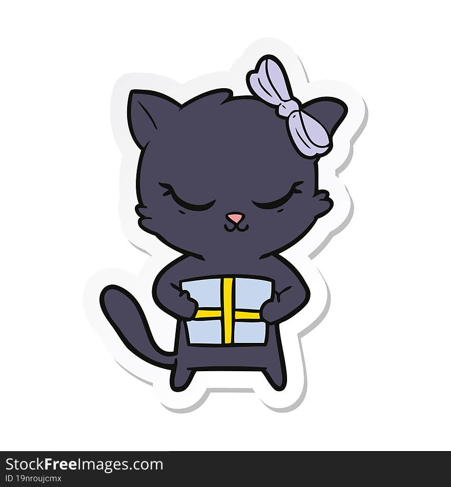 sticker of a cute cartoon cat with bow