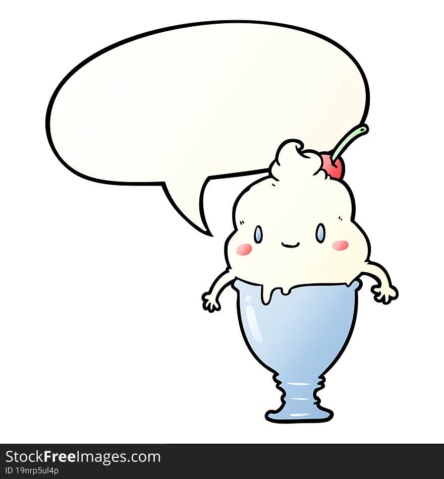 cute cartoon ice cream and speech bubble in smooth gradient style