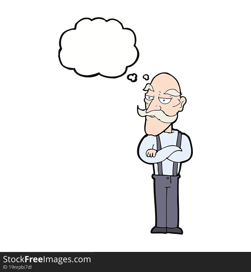 cartoon bored old man with thought bubble