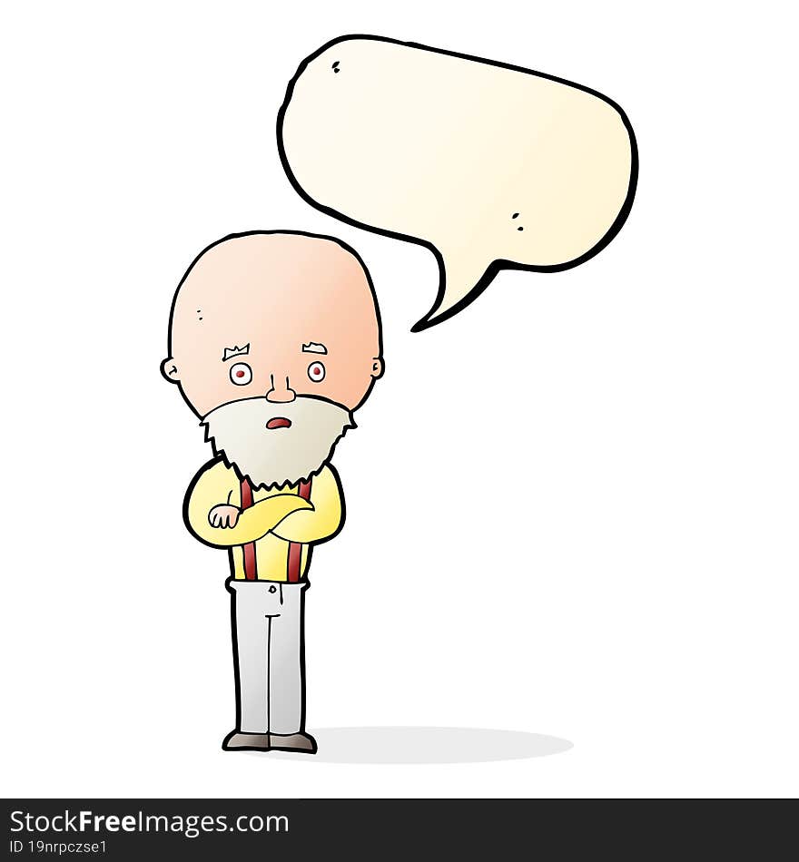 cartoon worried old man with speech bubble