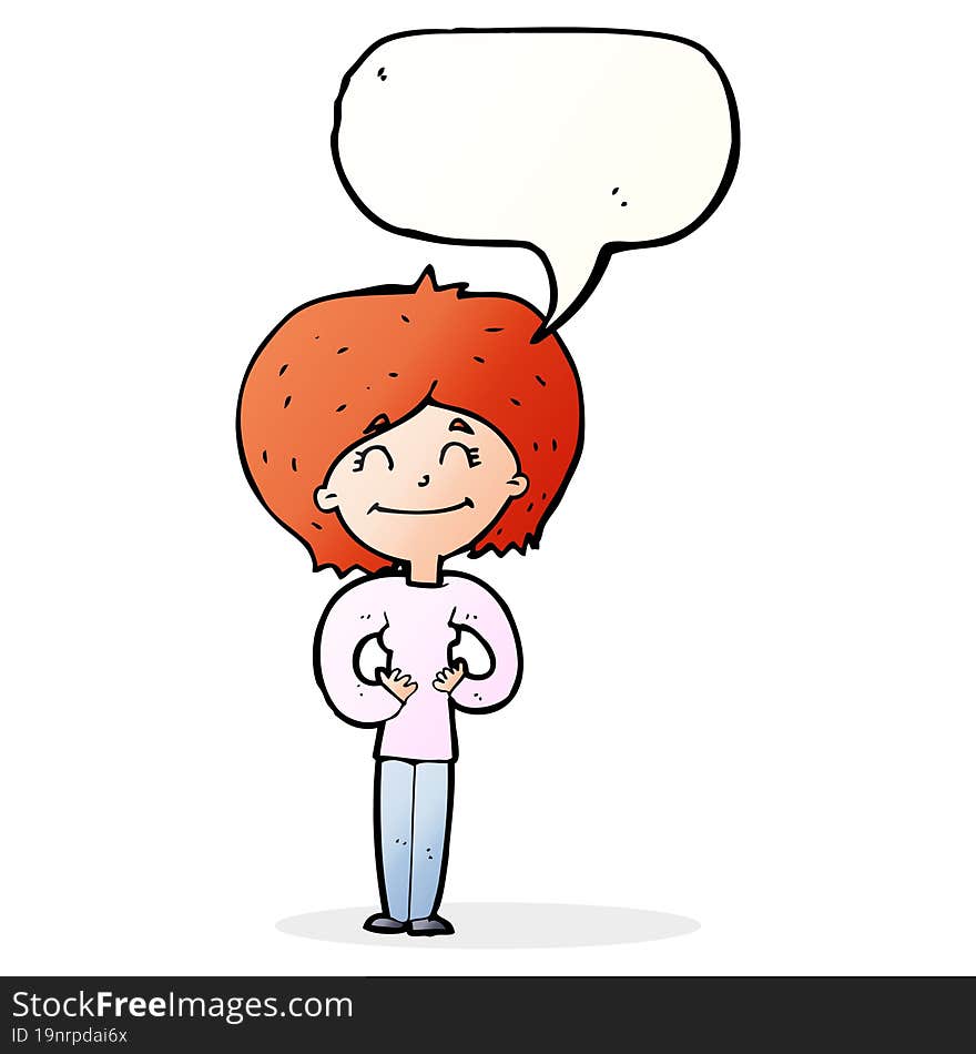 cartoon happy woman with speech bubble