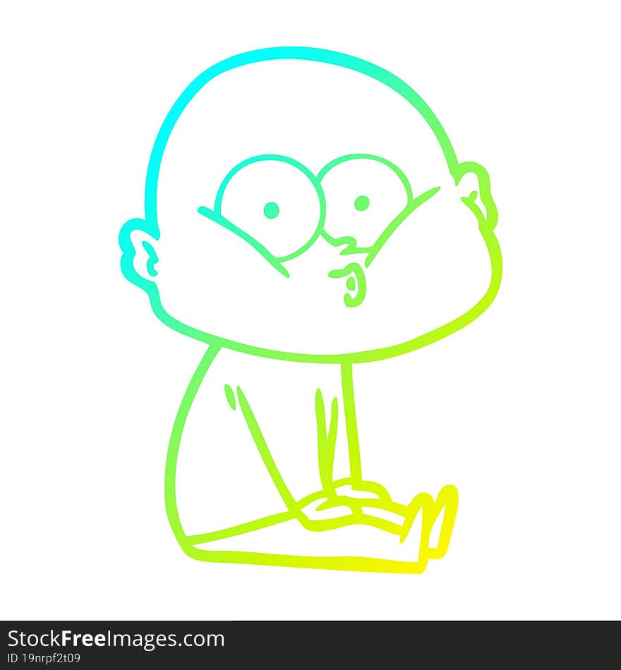 Cold Gradient Line Drawing Cartoon Bald Man Staring