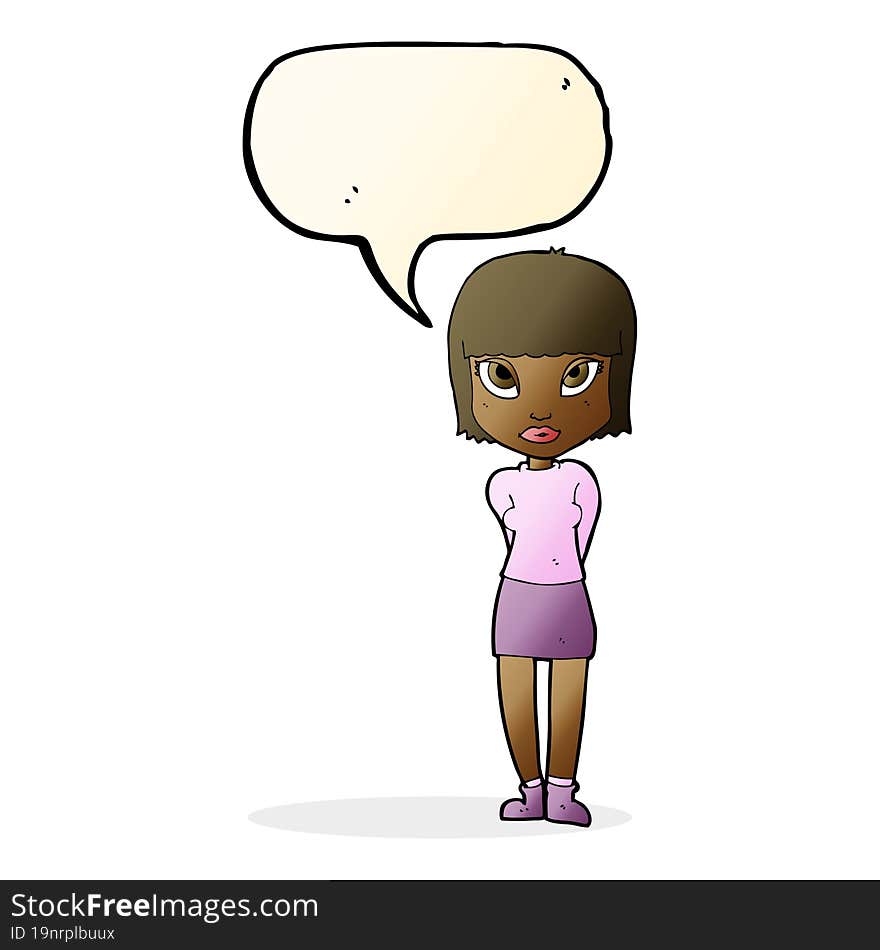 cartoon woman standing with speech bubble