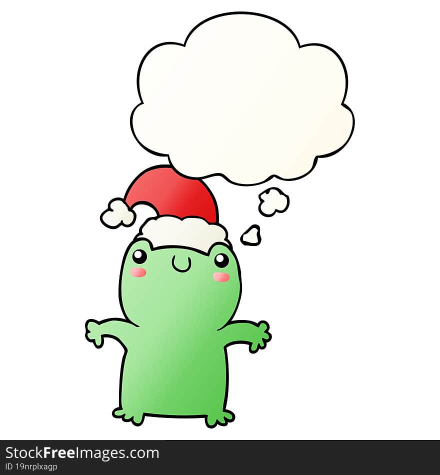 cute cartoon frog wearing christmas hat with thought bubble in smooth gradient style