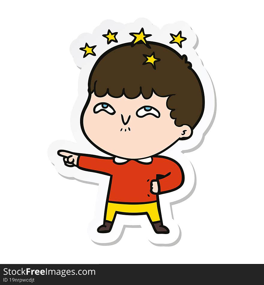 sticker of a cartoon amazed boy