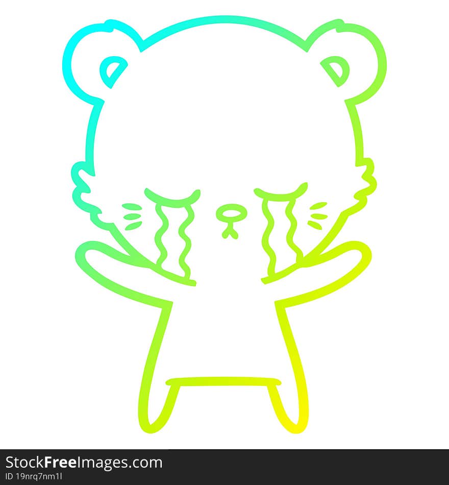 cold gradient line drawing crying cartoon polarbear