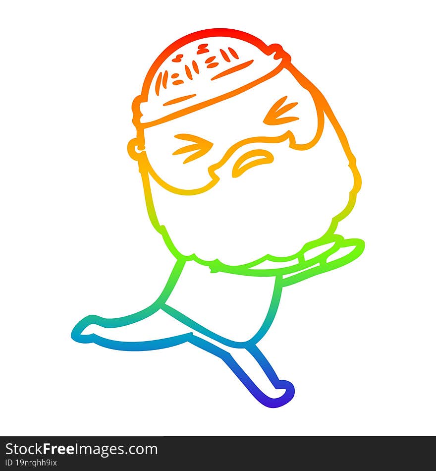 rainbow gradient line drawing cartoon man with beard