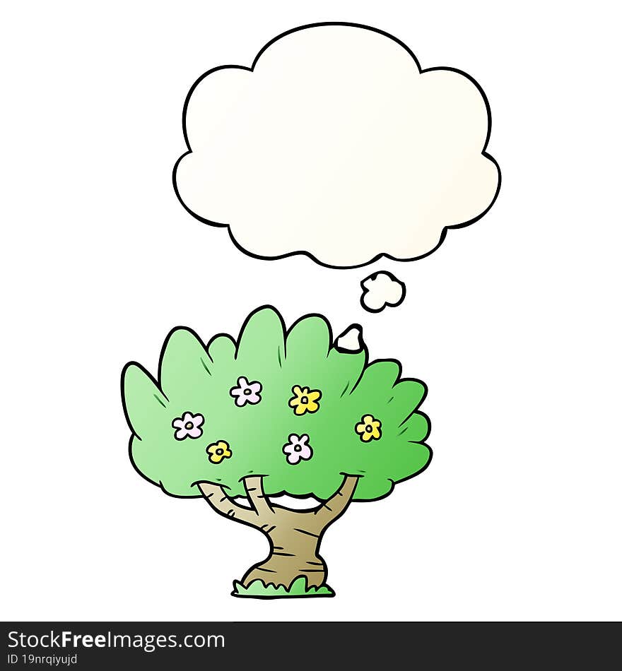 cartoon tree and thought bubble in smooth gradient style