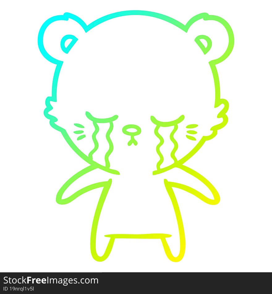 cold gradient line drawing crying cartoon polarbear