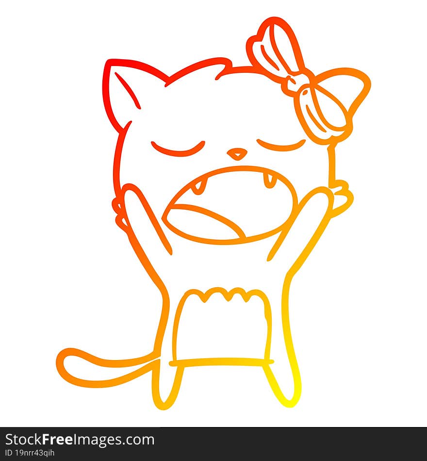 warm gradient line drawing cartoon cat meowing