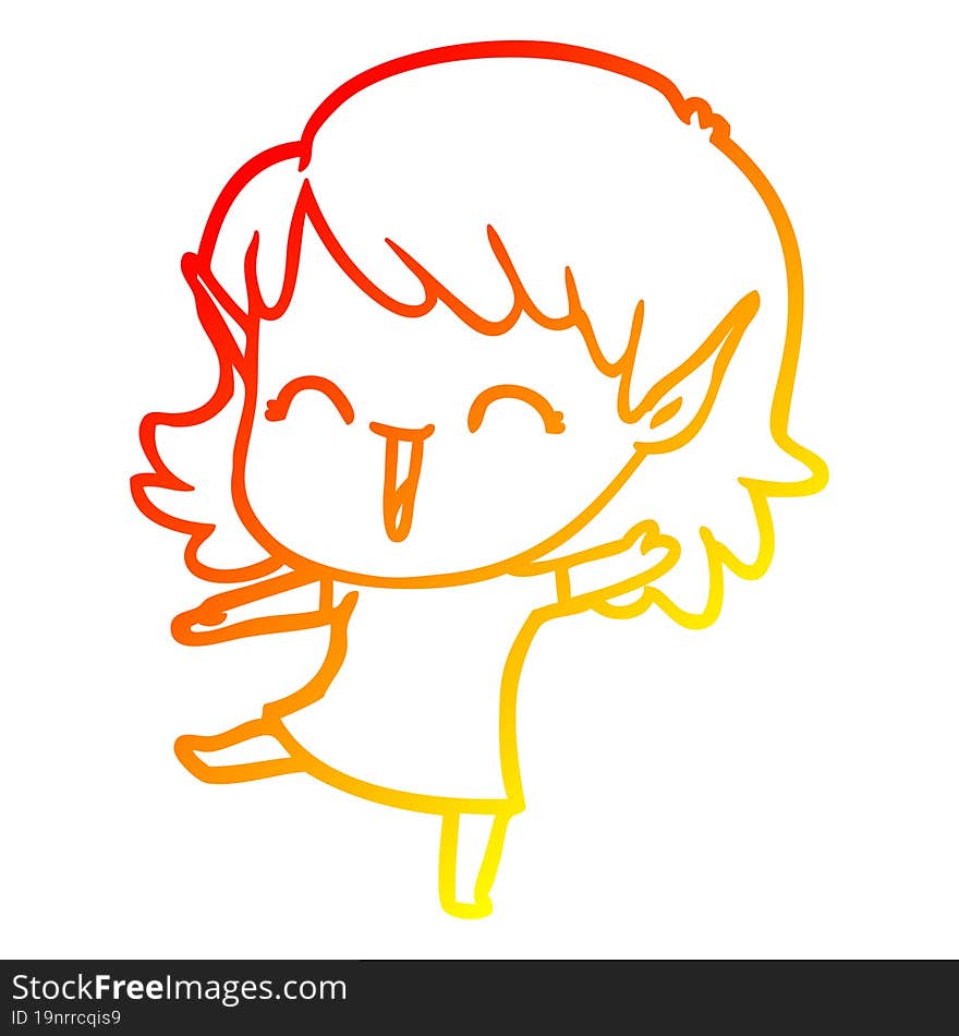 warm gradient line drawing cartoon elf girl