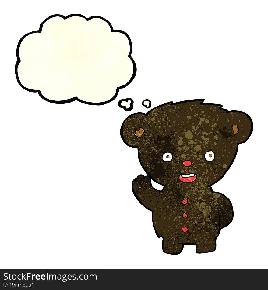 Cartoon Waving Black Bear Cub With Thought Bubble