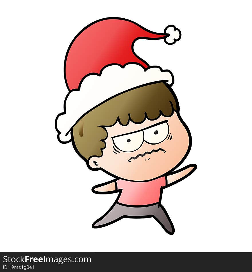 gradient cartoon of a annoyed man wearing santa hat