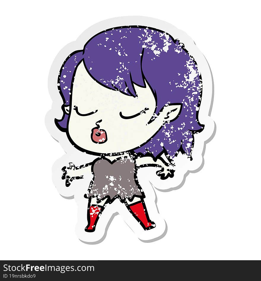 distressed sticker of a cute cartoon vampire girl