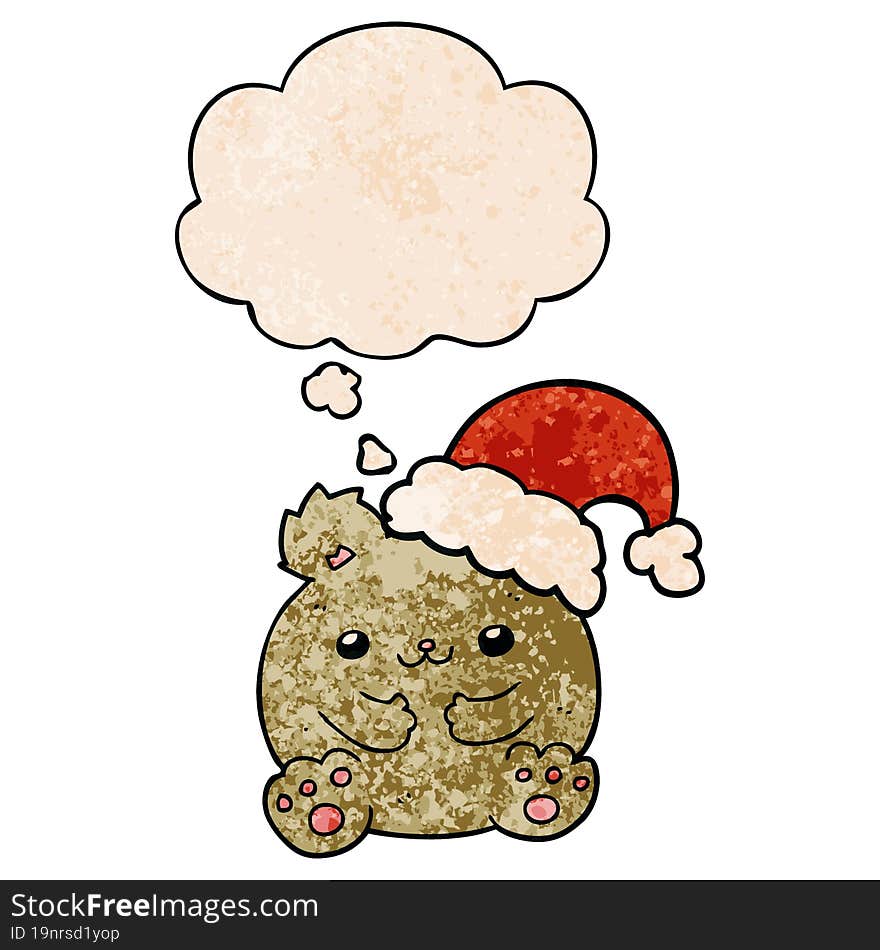 cute cartoon christmas bear with thought bubble in grunge texture style. cute cartoon christmas bear with thought bubble in grunge texture style