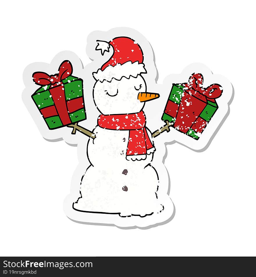 Distressed Sticker Of A Cartoon Snowman