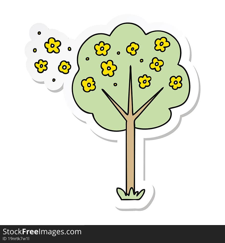 sticker of a quirky hand drawn cartoon tree