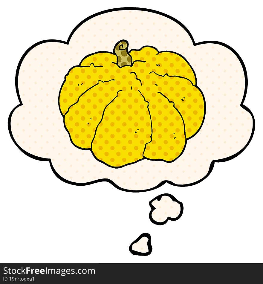 cartoon squash with thought bubble in comic book style