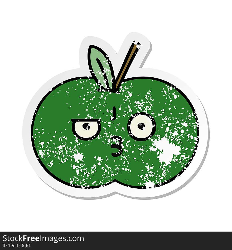 Distressed Sticker Of A Cute Cartoon Juicy Apple