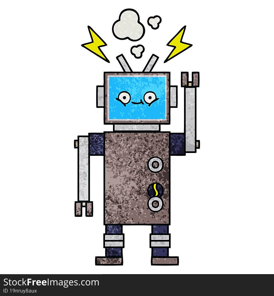 retro grunge texture cartoon of a robot