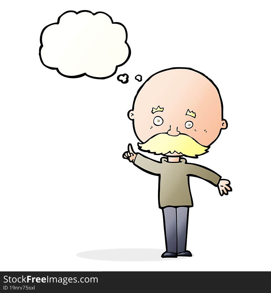 cartoon bald man with idea with thought bubble