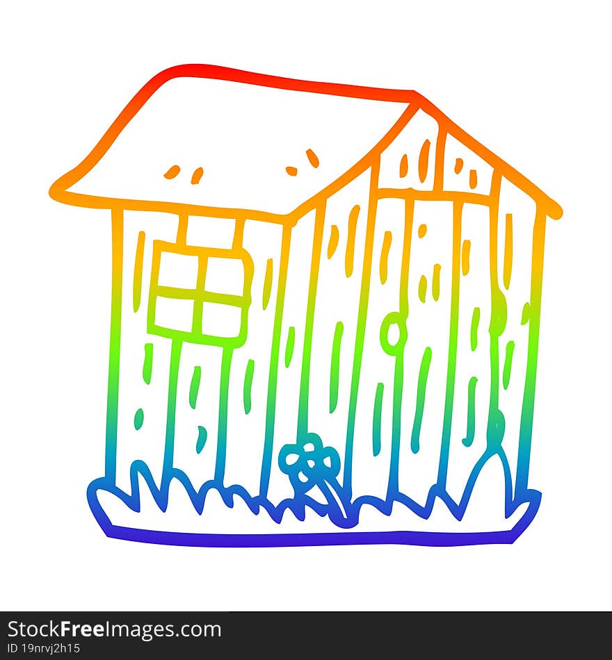 Rainbow Gradient Line Drawing Cartoon Wood Shed