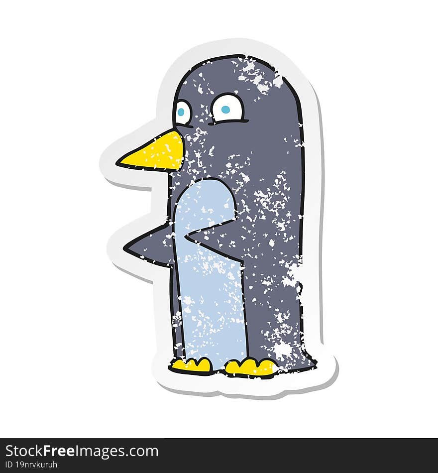 retro distressed sticker of a cartoon penguin