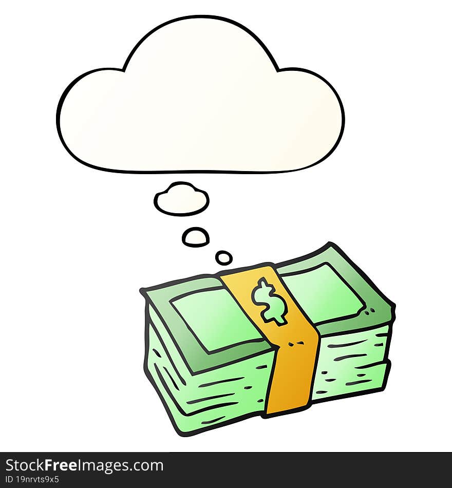 cartoon cash with thought bubble in smooth gradient style