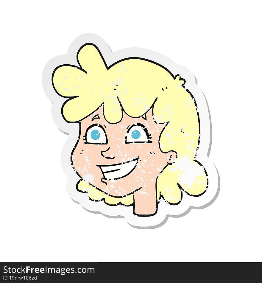 Retro Distressed Sticker Of A Cartoon Female Face