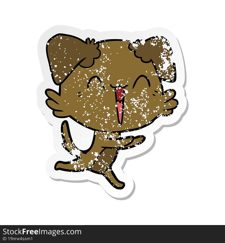 distressed sticker of a happy little dog cartoon