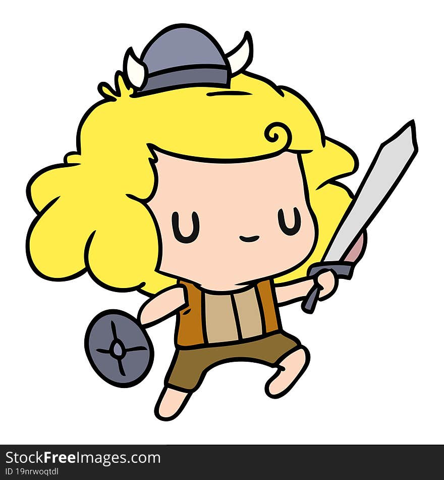 cartoon illustration kawaii cute viking child. cartoon illustration kawaii cute viking child