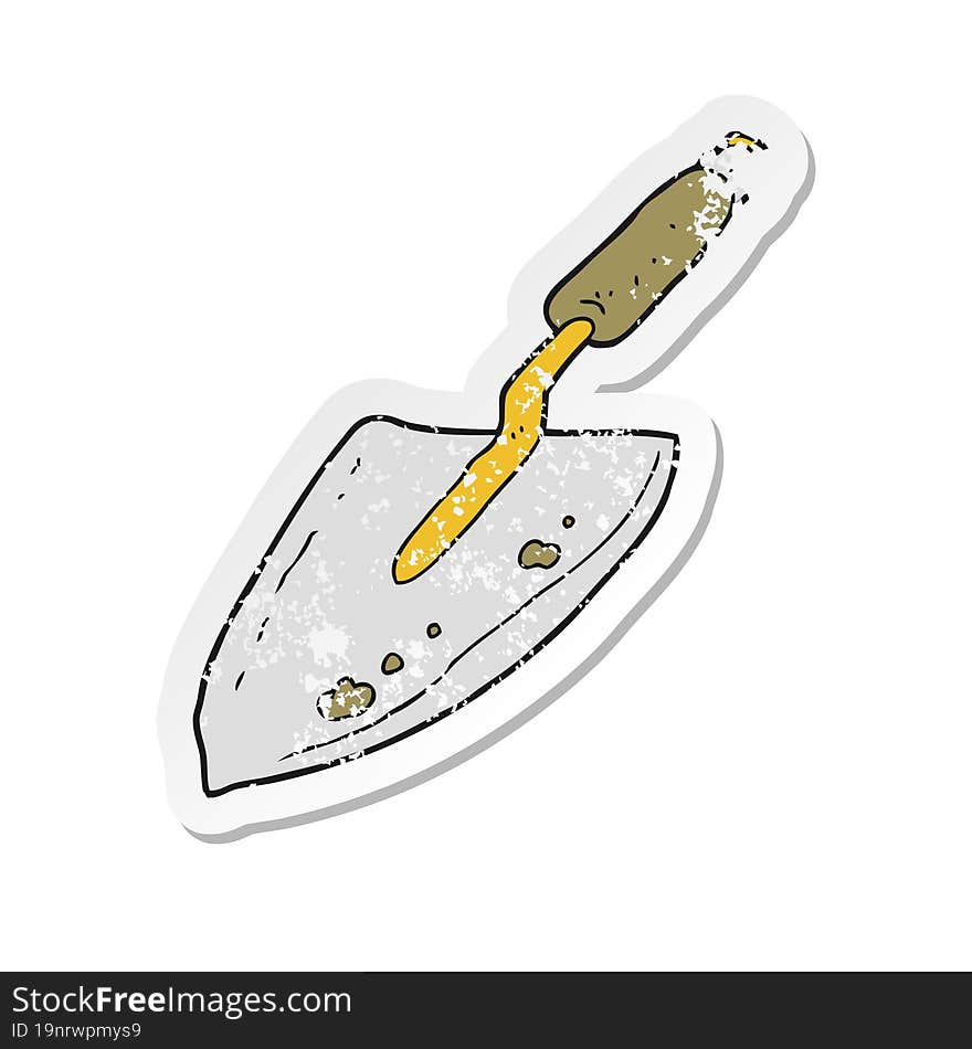 Retro Distressed Sticker Of A Cartoon Garden Trowel