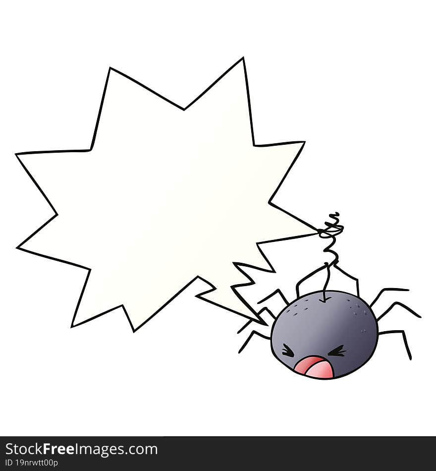 Cartoon Halloween Spider And Speech Bubble In Smooth Gradient Style