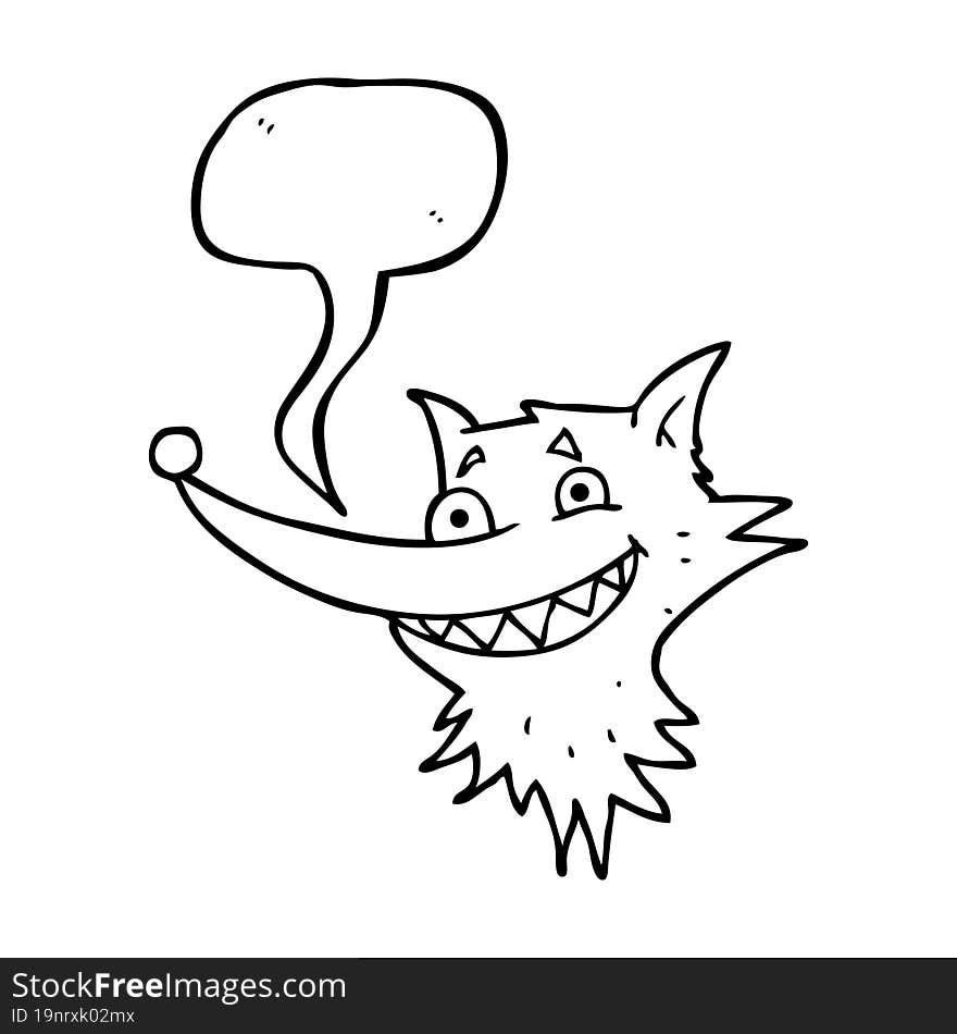 Speech Bubble Cartoon Grinning Wolf Face