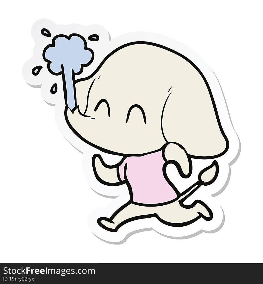 sticker of a cute cartoon elephant spouting water