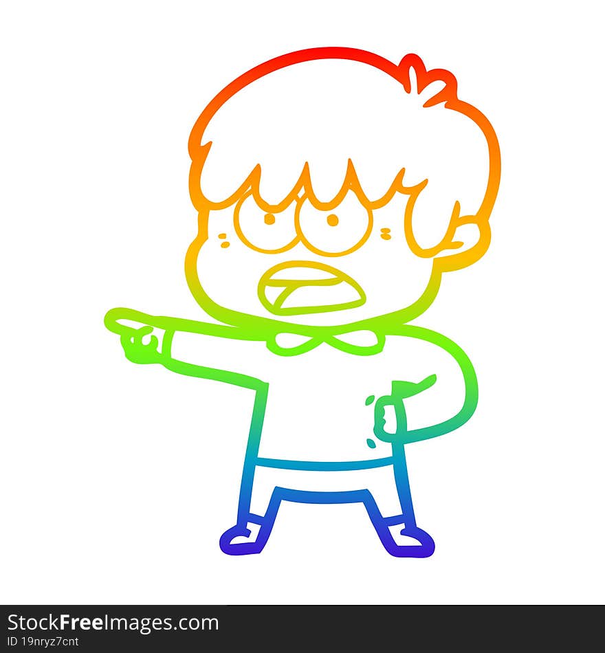 rainbow gradient line drawing worried cartoon boy