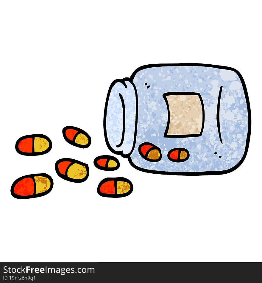 Grunge Textured Illustration Cartoon Jar Of Pills