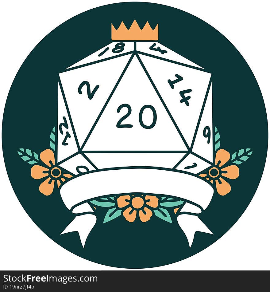 Natural 20 Critical Hit D20 Dice Roll Icon